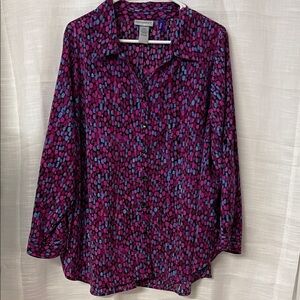 Catherines 1X Women's Purple and Blue Button-Down Shirt plus-size